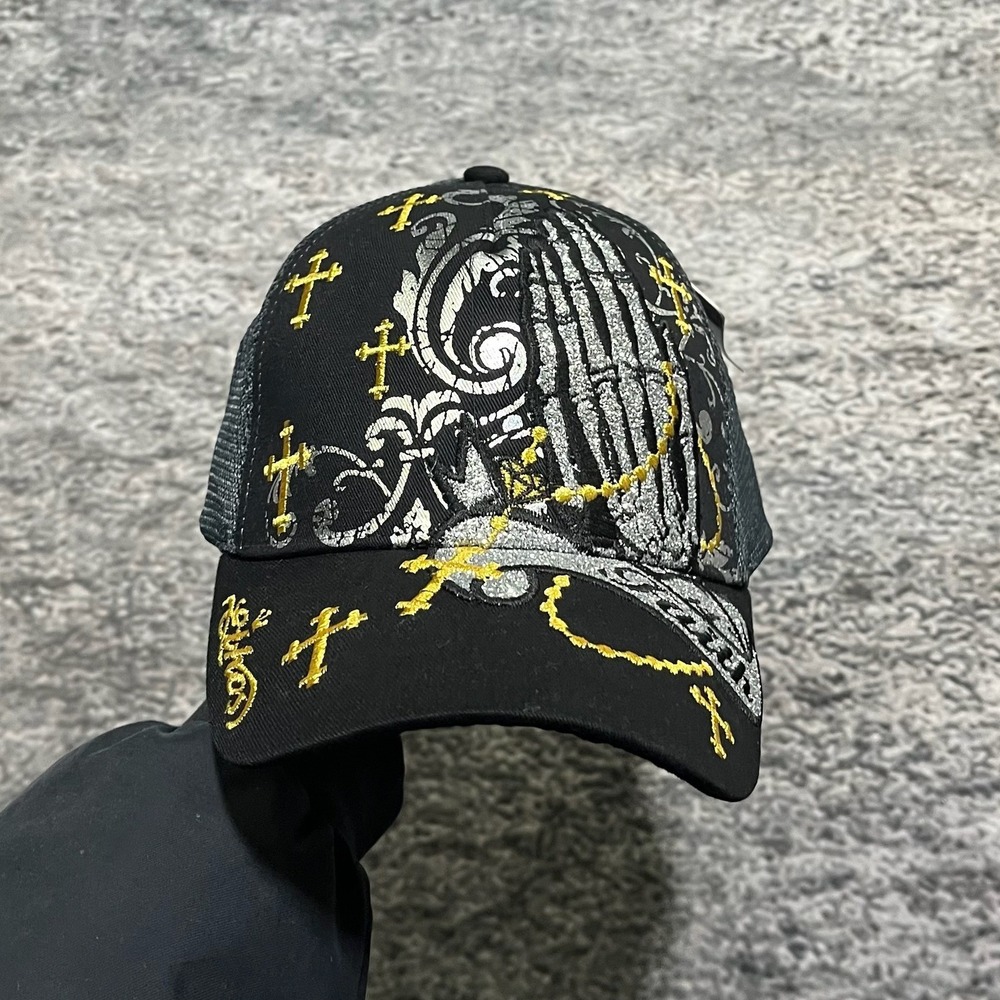 NEW KB Ethos Trucket Hat Black Embroidered Cross Vintage Y2K Cyber Grunge‎ Goth